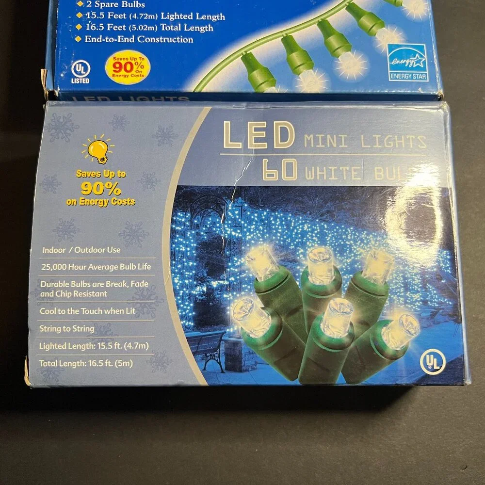 Lot of 2 Yule Rite 60ct Mini White LED Indoor Outdoor Christmas String Lights